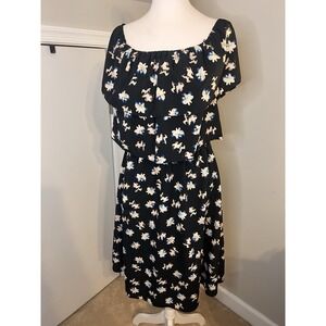 Cooper & Ella Black Floral Tiered Off Shoulder Midi Dress Women's Small